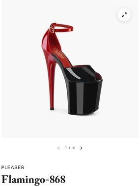 Pleaser Flamingo-868 Red and Black Platform Stiletto Ankle Strap Size 9 EUC